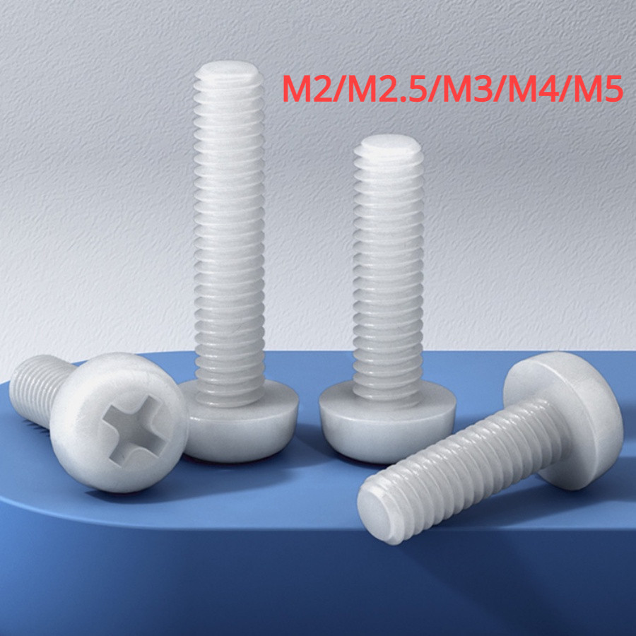 [YMH1] ขาว น็อต ไนลอน พลาสติก หัวกลม หัวแพน แฉก P+ เกลียวมิล หยาบ M3 / WHITE Pan Head Phillip Machine Screw Nylon Plas M2M2.5M3M4M5