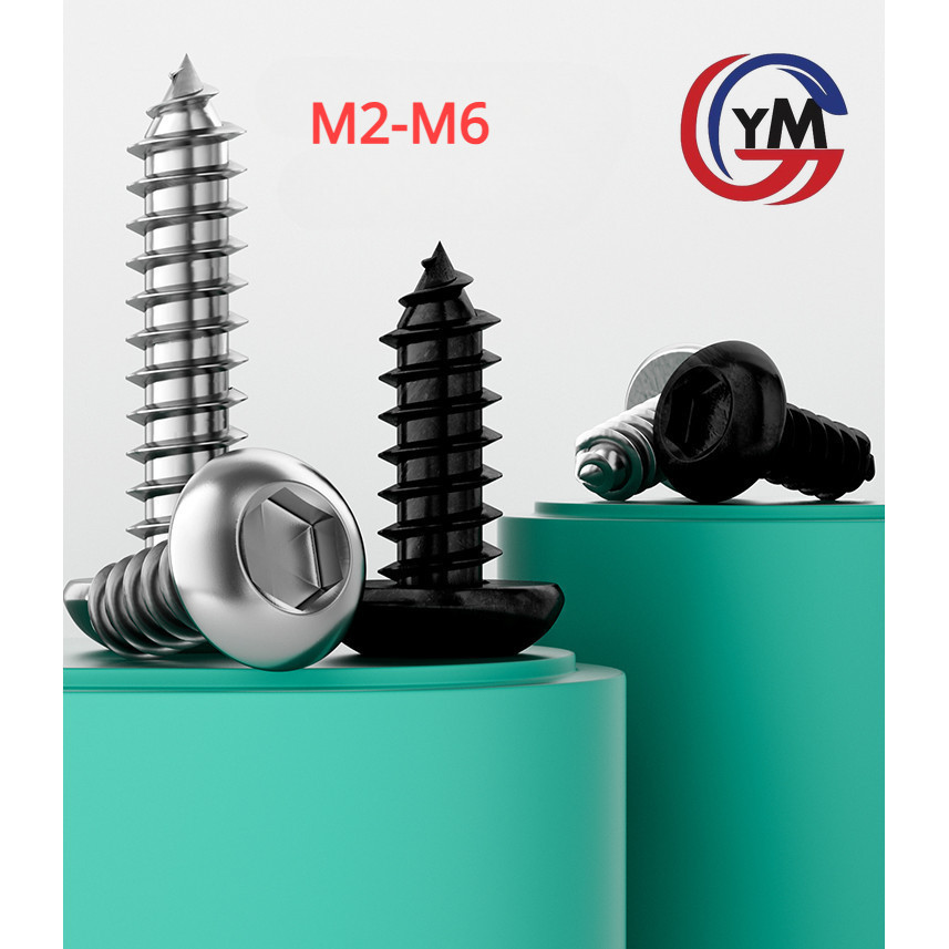 ((YHM1) สกรู เกลียวปล่อย เตเปอร์ หัวจมกลม สแตนเลส 304,เหล็กกล้าคาร์บอนสีดำ 8.8/ Button Head Hexagon Socket Tapping Screw SUS304 M2M2.5M3M3.5M4M5M6