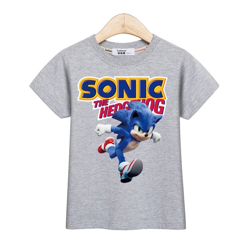 เสื้อยืดผ้าฝ้ายพิมพ์ลายเสื้อเชิ้ตแขนสั้น พิมพ์ลายภาพยนตร์ Sonic The Hedgehog 3 มิติ แฟชั่นฤดูร้อน สําหรับเด็กผู้ชาย และเ