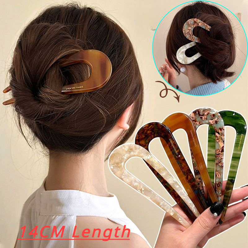 กิ๊บติดผมรูปตัว U สําหรับผู้หญิง Retro Acetate Hairpin Bun ผม Inverted หวีผู้หญิง Bun เครื่องประดับผม