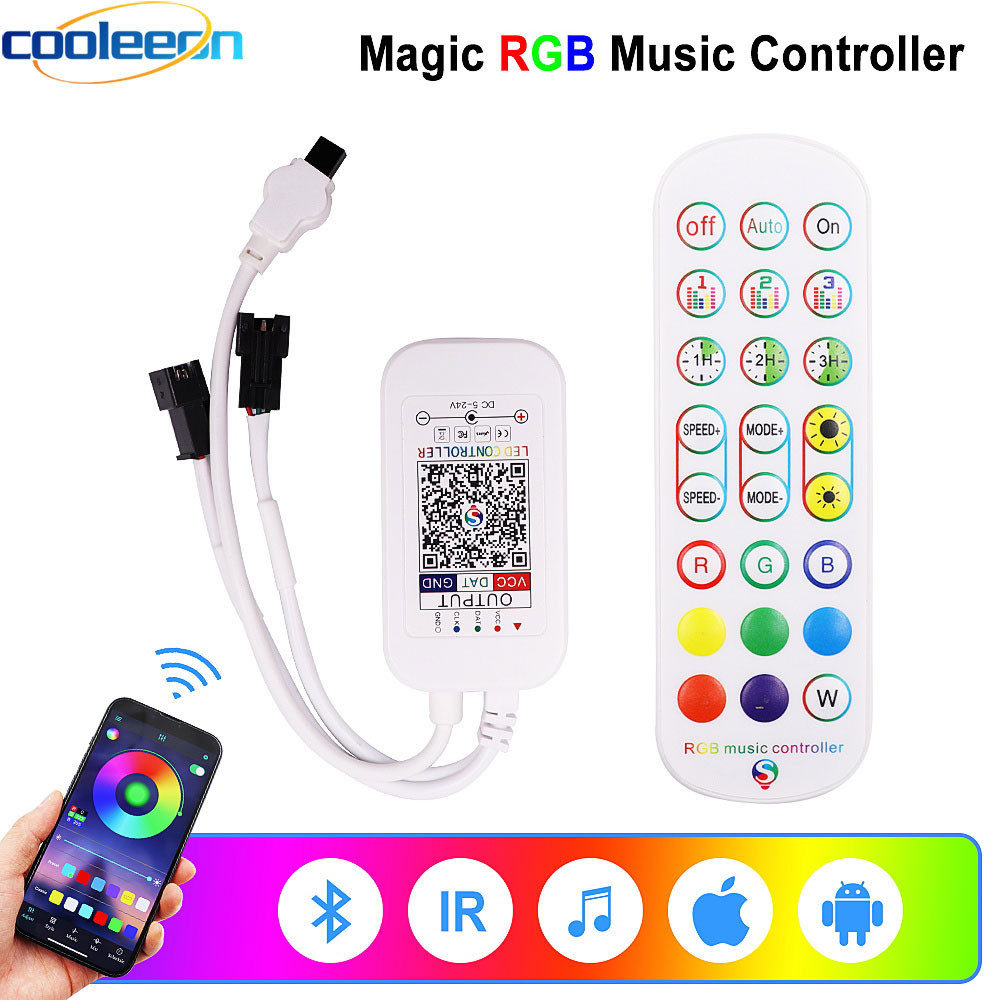 5v-24v RGB เพลงแบบไดนามิก LED พิกเซลคอนโทรลเลอร์บลูทูธ App 24Key สําหรับ RGB LED Strip