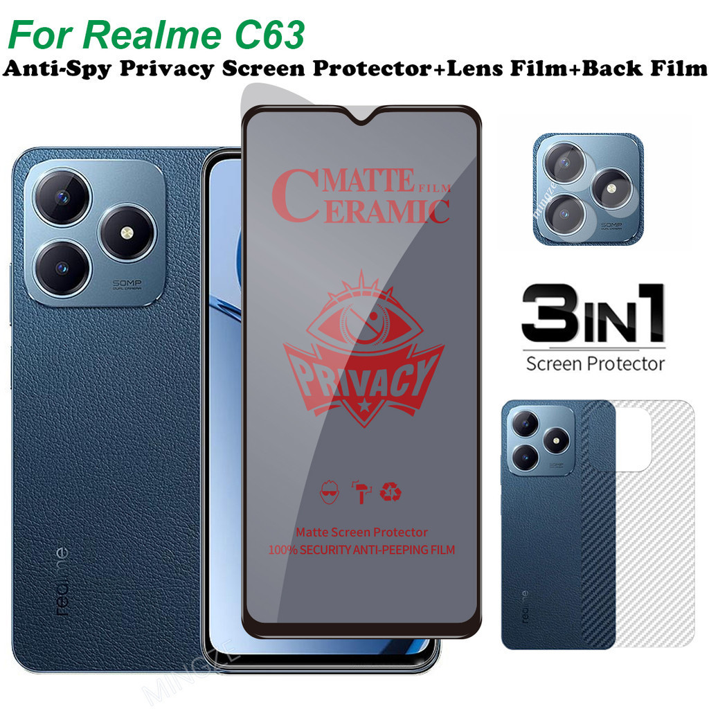3in1 สําหรับ Realme C63 Anti-Spy Privacy กระจกนิรภัยฟิล์มนุ่มสําหรับ Realme C63 ป้องกันหน้าจอ + ฟิล์
