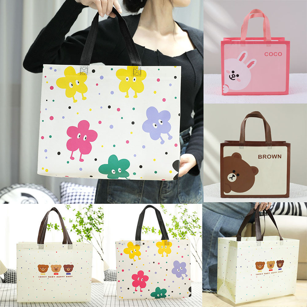 Eco Bag Grocery Takeaway กระเป๋าช้อปปิ้งไม่ทอฟิล์มพับเคลือบนํามาใช้ใหม่การ์ตูนน่ารัก