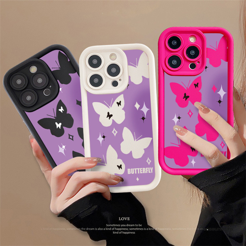 SAMSUNG สําหรับsamsung Galaxy A02 A02S A03S A03 Core A04 A04S A05 A05S A10 A10S A12 A13 A14 A15 M10 M11 M02S M04 เคสโทรศัพท์แฟชั่นน่ารักสีม่วงผีเสื้อนุ่มนุ่ม