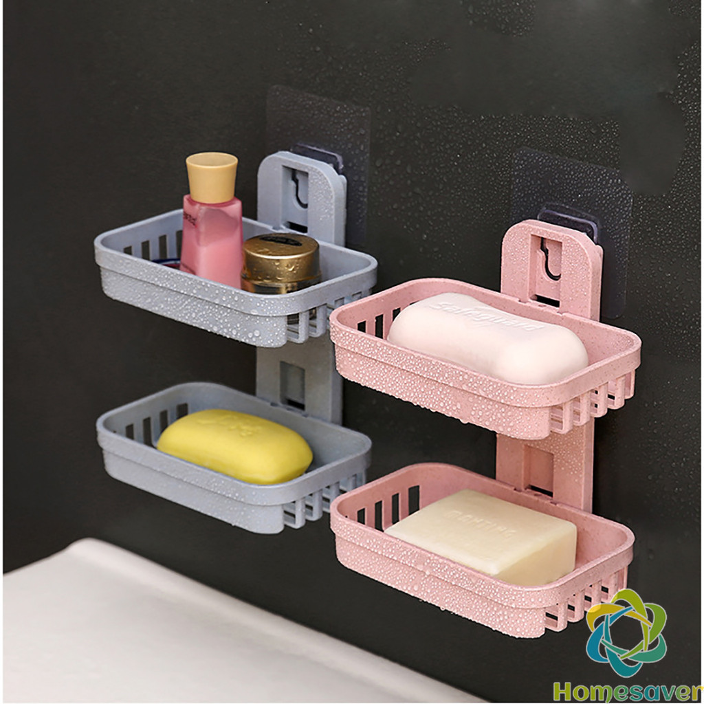 H.S. ที่วางสบู่  2 ชั้น ติดผนัง กล่องสบู่ ชั้นวางของแบบติดผนัง ที่วางสบู่แบบติดผนัง  Soap Box