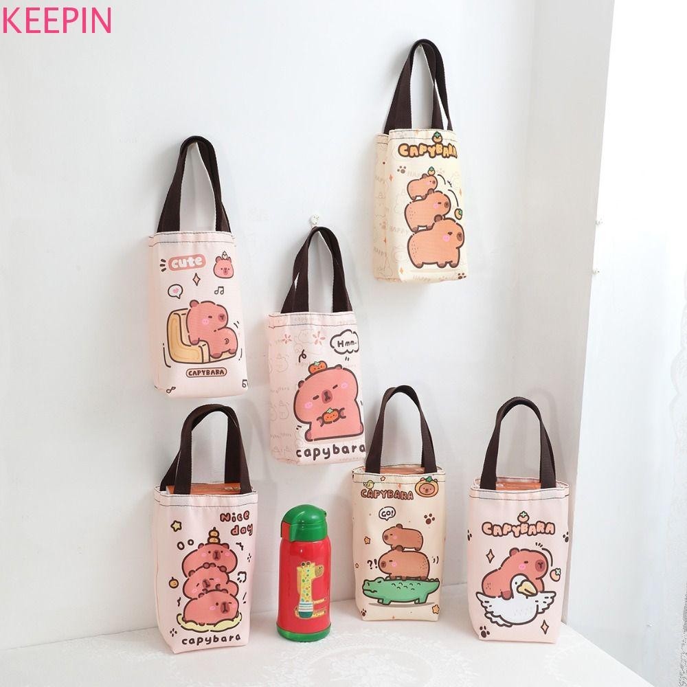 Keepin Capybara กระเป๋าผ้าใบ,ถือน่ารักเด็กการ์ตูนถ้วยน้ํา,Messenger แบบสบายๆร่มเก็บถ้วยน้ํากระเป๋าเก็บหญิง
