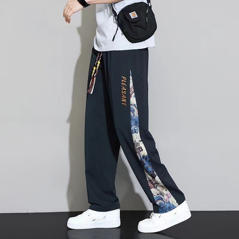 2024 กางเกงขายาวผู้ชายนปักลายฤดูร้กางเกงผู้ชายอนหลวมกางเกงสแลคชาย