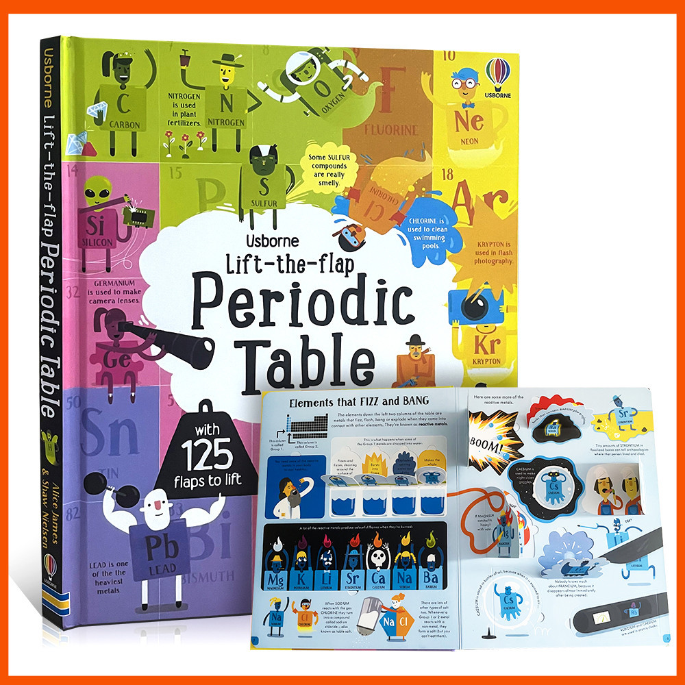 Usborne Lift The Flap Period ตารางความรู ้ เคมี 3D Flap หนังสือภาพเด ็ กภาษาอังกฤษสนุกวิทยาศาสตร ์ ตารางธาตุองค ์ ประกอบหนังสือ