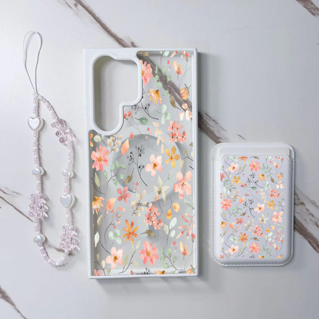 3 ชิ้นสีชมพูโซ่น่ารักดอกไม้กระเป๋าสตางค์สําหรับ Samsung s22 s22plus ultra กรณี Girly S23 S23Plus s23fe s24 s24plus s24ultra กระเป๋าสตางค์ปกหลัง
