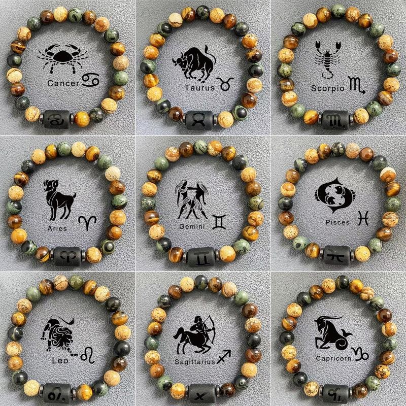 12 Zodiac Sign สร ้ อยข ้ อมือ Homme Constellation กําไลข ้ อมือผู ้ ชายมะเร ็ ง Virgo Leo Libra สร ้ อยข ้ อมือผู ้ หญิงของขวัญมิตรภาพเครื ่ องประดับมือ