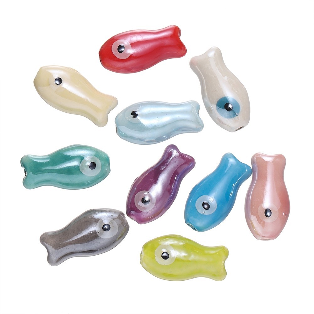 ST.KUNKKA 5ชิ้น 10 * 20mm น่ารักลูกปัดปลาเซรามิก สามารถใช้สําหรับทําเองสร้อยคอสร้อยข้อมือทํา