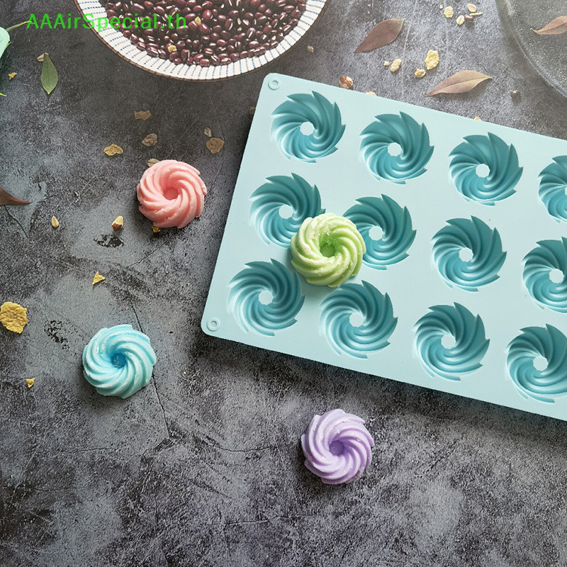 Aaairspecial 15 หลุมเกลียวรูปร่างซิลิโคนแม่พิมพ์เค้กมูสขนมเบเกอรี่ช็อกโกแลตโดนัท Bakeware Pastry Mould แม่พิมพ์อบ TH