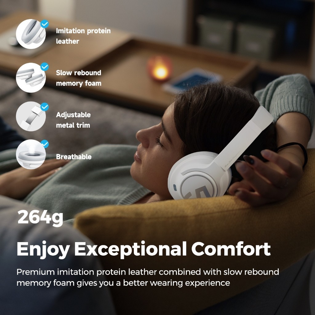 Original SoundPEATS Space หูฟังบลูทูธ 5.3 Hybrid Active Noise Cancelling หูฟังไร้สาย Over-Ear แบบพับได้น้ําหนักเบาการเชื่อมต่อหลายจุดพร้อมไมโครโฟน ANC