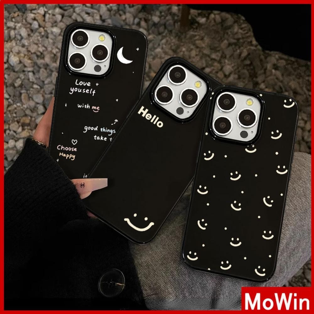 Mowin - สำหรับ iPhone 15 PRO MAX เคส iPhone สีดำมัน TPU เคสนุ่มกันกระแทกกล้องป้องกันสีสันสดใส พระจันทร์และหน้ายิ้ม เข้ากันได้กับ iPhone 14 13 12 PRO MAX 11 XR XS MAX 7 8 PLUS