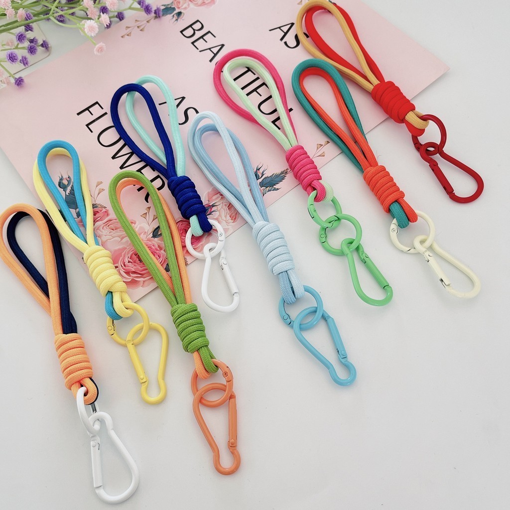 แฟชั่นทอ Double-Deck เชือกแหวนสําหรับเคสโทรศัพท์ Lanyard Anti Lost Knot เชือกสายคล้องพวงกุญแจรถ DIY อุปกรณ์เสริม