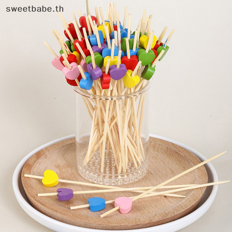Sebabe 100 ชิ้น/ถุงหัวใจไม้ไผ่อาหาร Picks Buffet Cupcake ส้อมผลไม้เค้กขนม Sticks TH