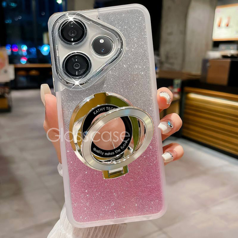 สําหรับrealme GT 6 7 Pro 6T 7Pro GT6 GT6T GT7Pro Neo 6 6se Neo6 Neo6seพร้อมแหวนผู้ถือเคสซิลิโคนSoft Glitter Bling ShockProofเคสโทรศัพท์เลนส์ป้องกันปลอกปกหลัง