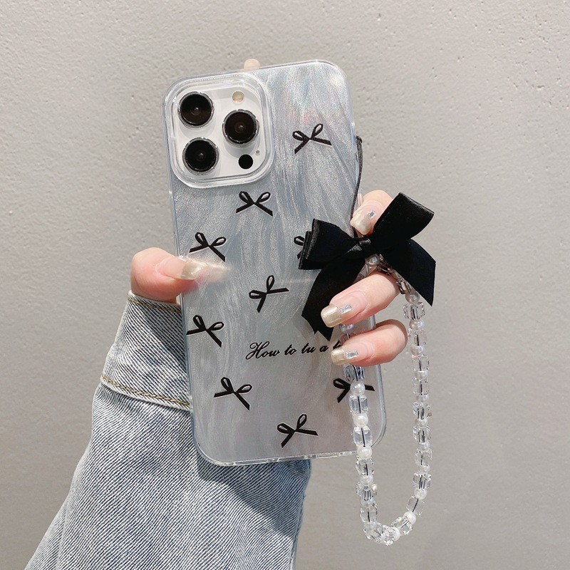 ริบบิ้น Bow Knot Feather Gauze สําหรับ OPPO Reno 12 12F 11 11F 10 8 Pro 8t 8z 7 7z 6 6z 5 5G 5F 4F พร้อมสร้อยข้อมือเชือกสั้น