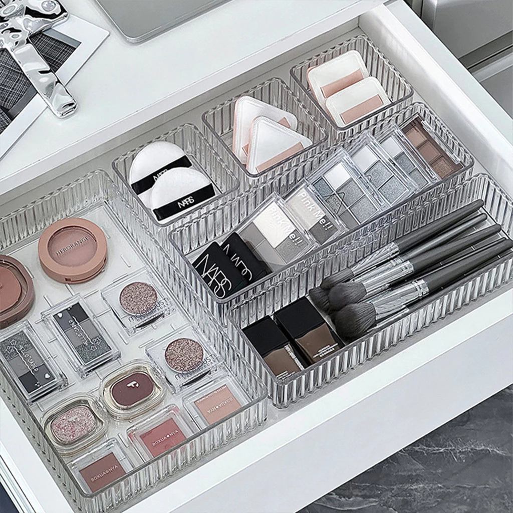 5/6ชิ้น กล่องอะคริลิค ถาดใสของใส่ กล่องจัดระเบียบโต๊ะ ถาดใส่ของ ถาดอะคริลิค กล่องแบ่งช่องในลิ้นชัก วางซ้อนกันได้ thumbnail 8