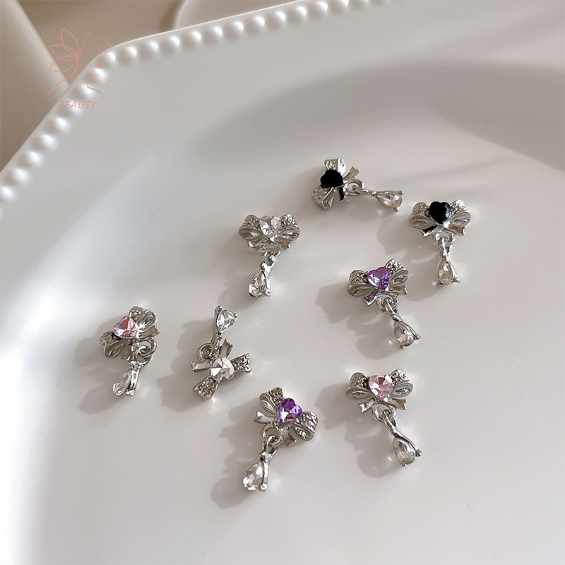 [maybeauty] 1 ชิ้น Kawaii Bow Nail Art Ch 3D ญี่ปุ่นโบว์เครื่องประดับเล็บ Rhinestone ตกแต่ง DIY Love จี้อุปกรณ์เสริม {TH}