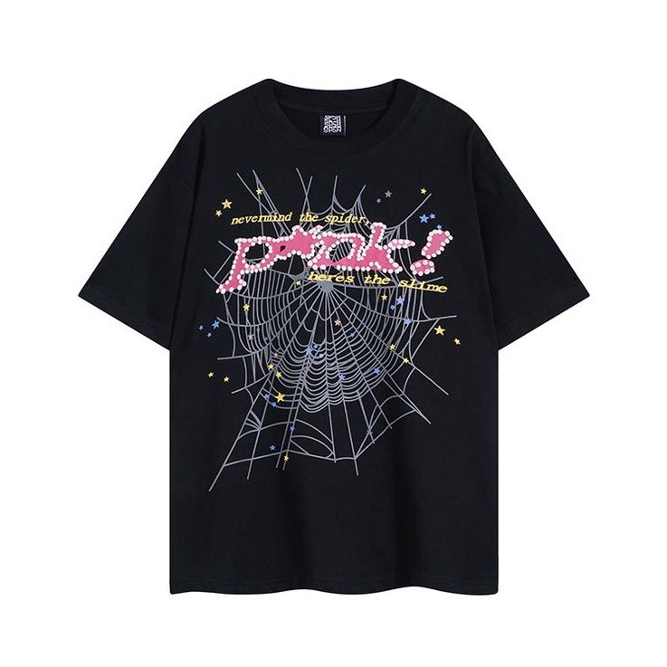 สินค้าใหม่ เสื้อยืดลําลอง ผ้าฝ้าย แขนสั้น พิมพ์ลาย Sp5der Spider Web ทรงหลวม S-5XL