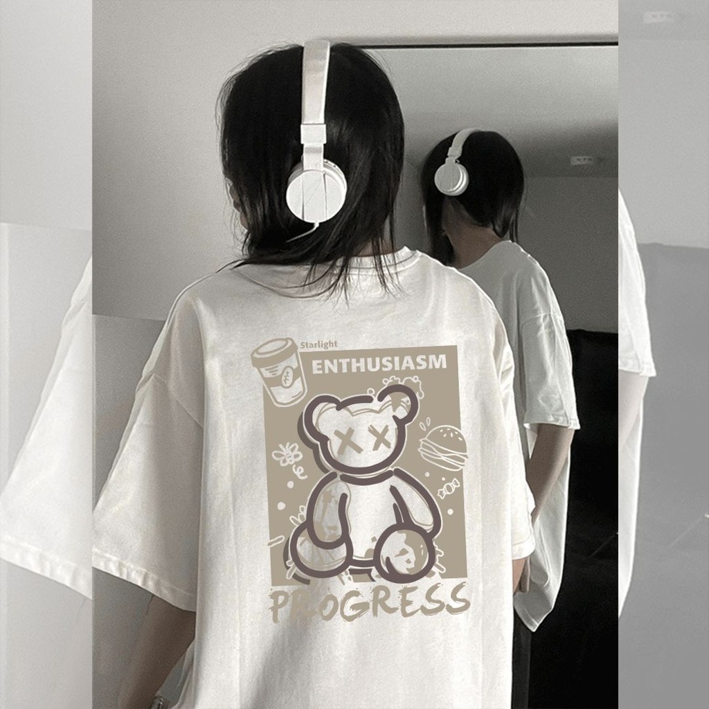 TeeTwoOne เสื้อยืดโอเวอร์ไซส์ ผู้ชายและผู้หญิง ลาย "PROGRESS" พิมพ์ลาย สกรีนหน้า-หลัง ผ้านุ่ม ทรงสวย คอกลม