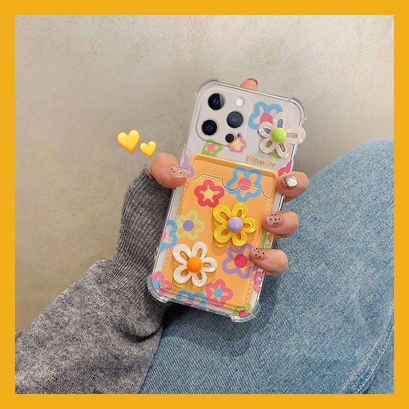 สีน่ารัก 3D ดอกไม้ผู้ถือบัตรเคสโทรศัพท์สําหรับ Samsung Galaxy S21 S22 S23 S24 Plus Ultra S21FE S20FE S23FE A55 กระเป๋ากระเป๋าสตางค์นุ่ม