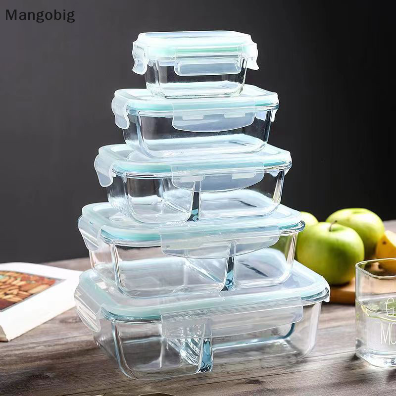 <Mangobig> กล่องอาหารกลางวันแก้วบอโรซิลิเกตสูงไมโครเวฟ Heag ปิดผนึกกล่องเบนโตะตู้เย็นตู้แช่แข็งกล่องเก็บของสดชามซุป Nice