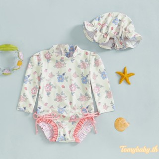 Tomybaby-เด็กสาวผื่นยามชุดว่ายน้ําดอกไม้/เชลล์พิมพ์แขนยาวคอจ…