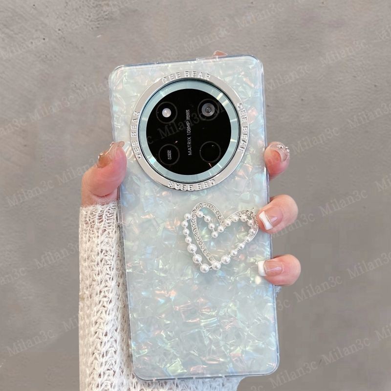 เคส Honor X9d X9c X9b X9a เคส Honor X9c Smart เคสโทรศัพท์ลายเปลือกหอยแบบแข็งกันกระแทก สีชมพู เคสโทรศัพท์ลายเปลือกหอยแวววาวแบบมีประกายมุก Love เคสแข็งแบบด้านพร้อมขอบนุ่ม