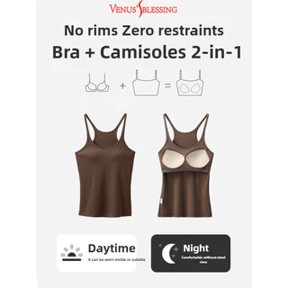 2 IN1 BRA-Top คุณภาพสูงสาวร้อน I-line Vest พร้อมสายคล้องไหล่บางผู้หญิงพร้อมแผ่นรองหน้าอกความงามกลับด้านบน