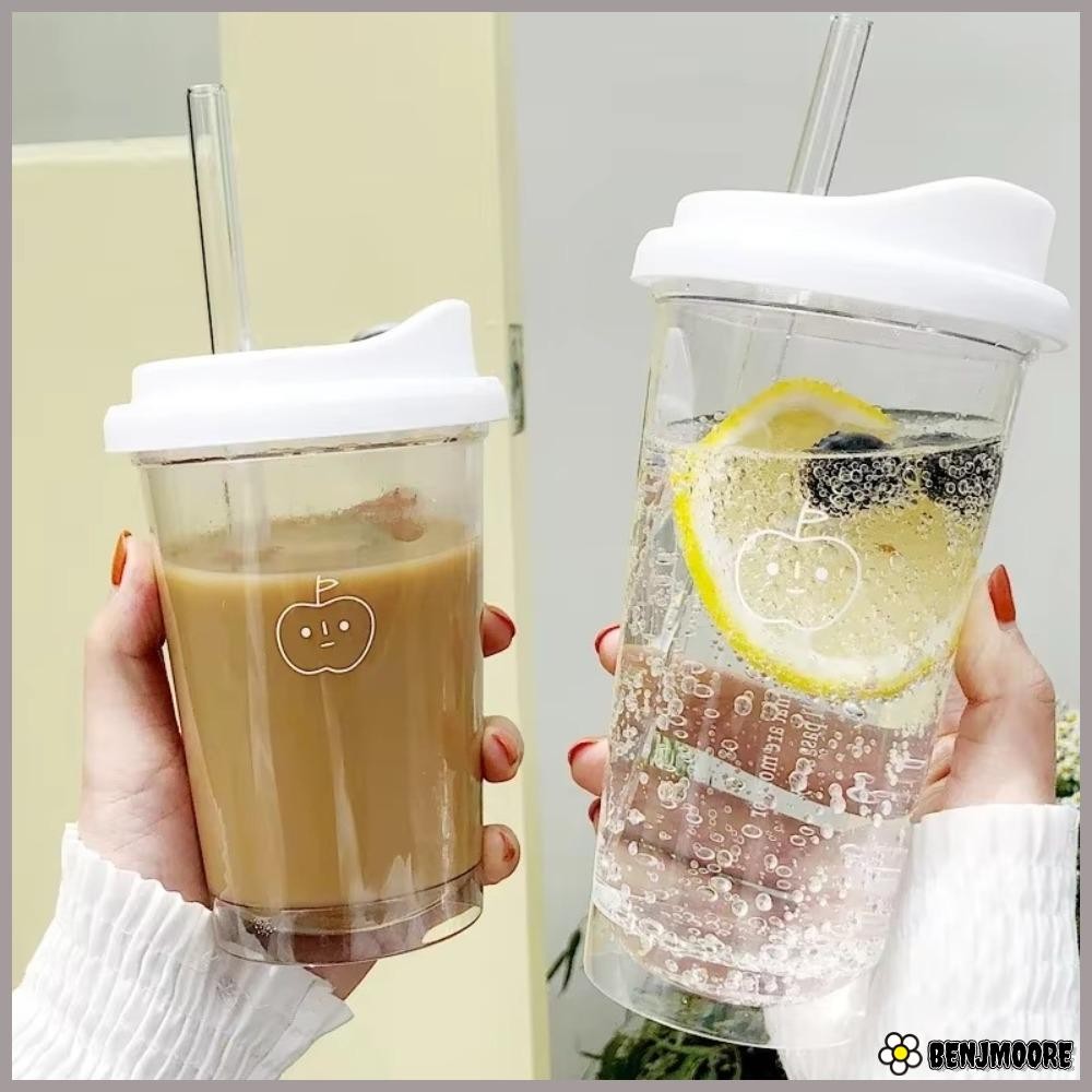 Benjmoore ขวดน้ํา, BPA ฟรี 355 มล./473 มล., ขวดน้ําดื่มโปร่งใสป้องกันการรั่วแบบพกพาสําหรับกาแฟชานมน้ําผลไม้