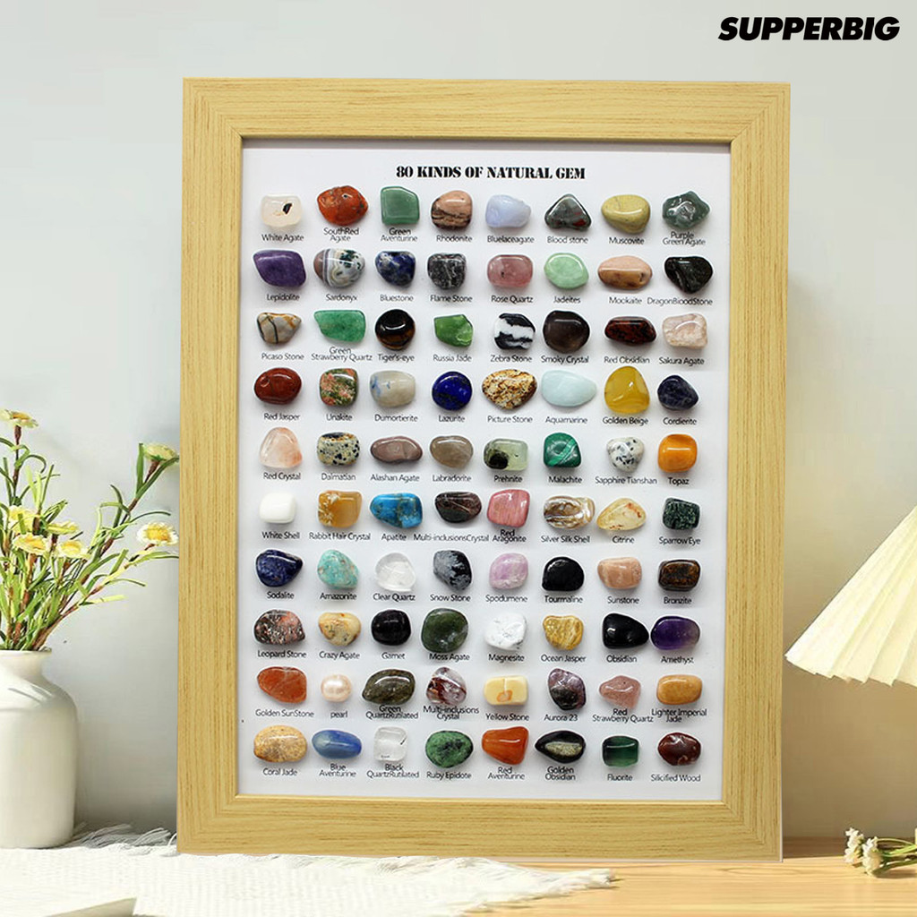 Supperbig 80 คอลเลกชันอัญมณีธรรมชาติคริสตัล Ore Exhibit ชุดสะสมอัญมณีในกรอบไม้ของขวัญเพื่อการศึกษาสําหรับเด็กคนรักอัญมณี