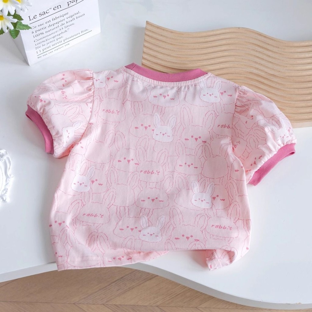 90-140【พร้อมส่ง】เสื้อยืดแขนสั้นเด็กผู้หญิงลายกระต่ายเต็มตัว สไตล์ทันสมัยเอนกประสงค์ สำหรับทารกในหน้าร้อน - รูปที่ 6