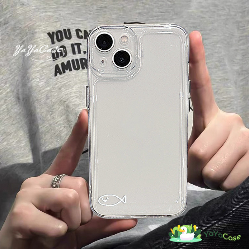 🦢สำหรับ iPhone11 13 CASE FOR เคสไอโฟน15 14 12 Pro Max 15 14 7 8 Plus X XR XS MAX  ปลาเส้นเรียบง่าย โปร่งใส อวกาศ เคส