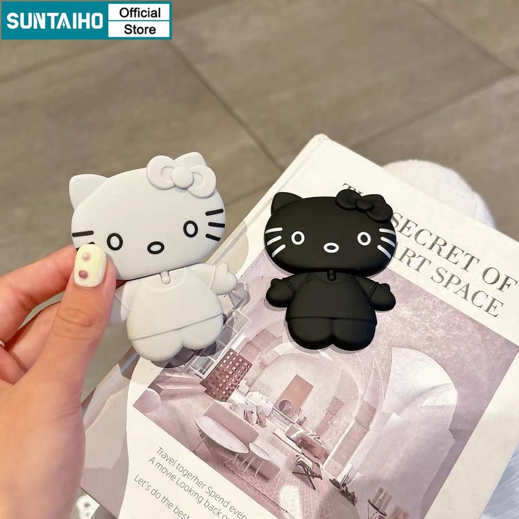 SUNTAIHO ซันไทโฮ สวย 3ง การ์ตูนที่วางโทรศัพท์มือถือยืนสร้างสรรค์น่ารัก สวัสดี คิตตี้ แมวยืนที่มีรูปแบบกระจกวงเล็บสากลโทรศัพท์ที่มีกาวมอง