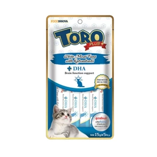 [ แพ็ค 5ซอง ] Toro Toro Plus ขนมแมวเลีย โทโร่ พลัส ผลิตจากเนื้อปลาทูน่าเนื้อขาวแท้ ขนาด 15g