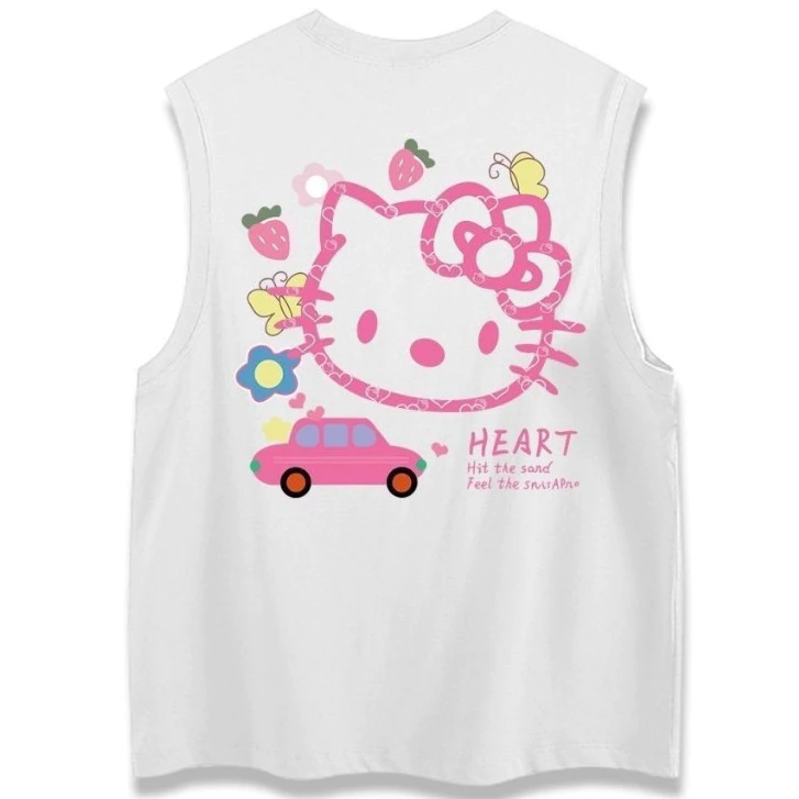 NEW เสื้อแขนกุดผู้หญิง ลายคิตตี้ สกรีนหน้า-หลัง OP-1056