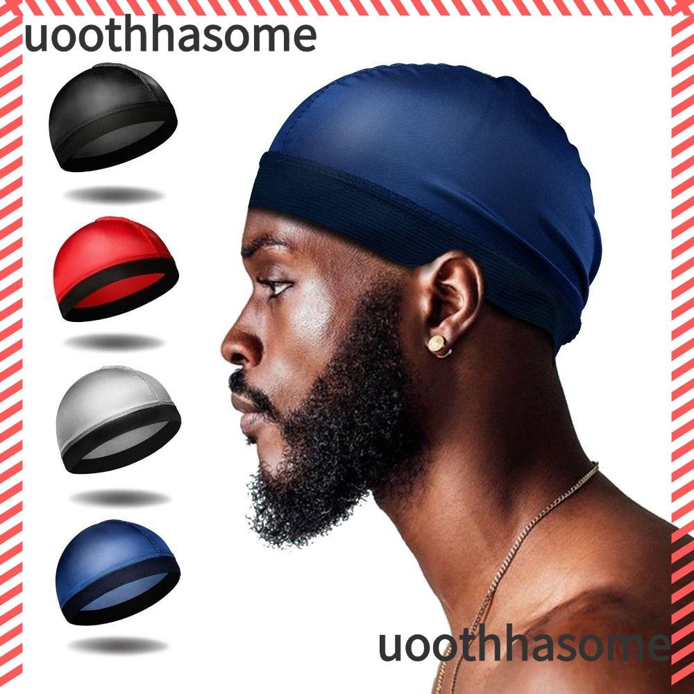 Uoothasome Wave Caps, สีทึบโพลีเอสเตอร์ผู้ชาย Durag หมวก, Beanie Breathable Elastic Multicolor Multicolor Durag หมวกผู้ชาย