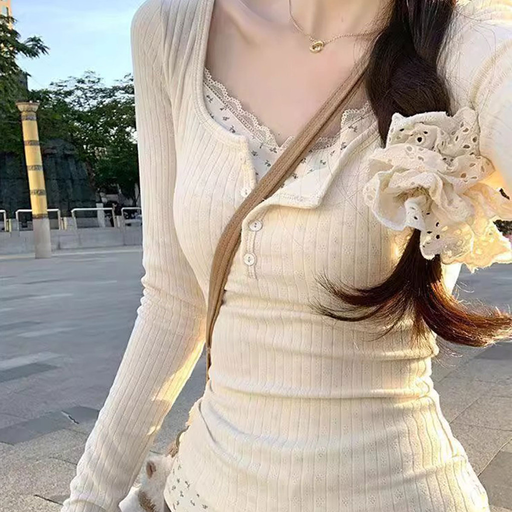 เสื้อแขนยาว สไตล์ฝรั่งเศสลายดอกไม้ลูกไม้สุดหวาน - รูปที่ 4