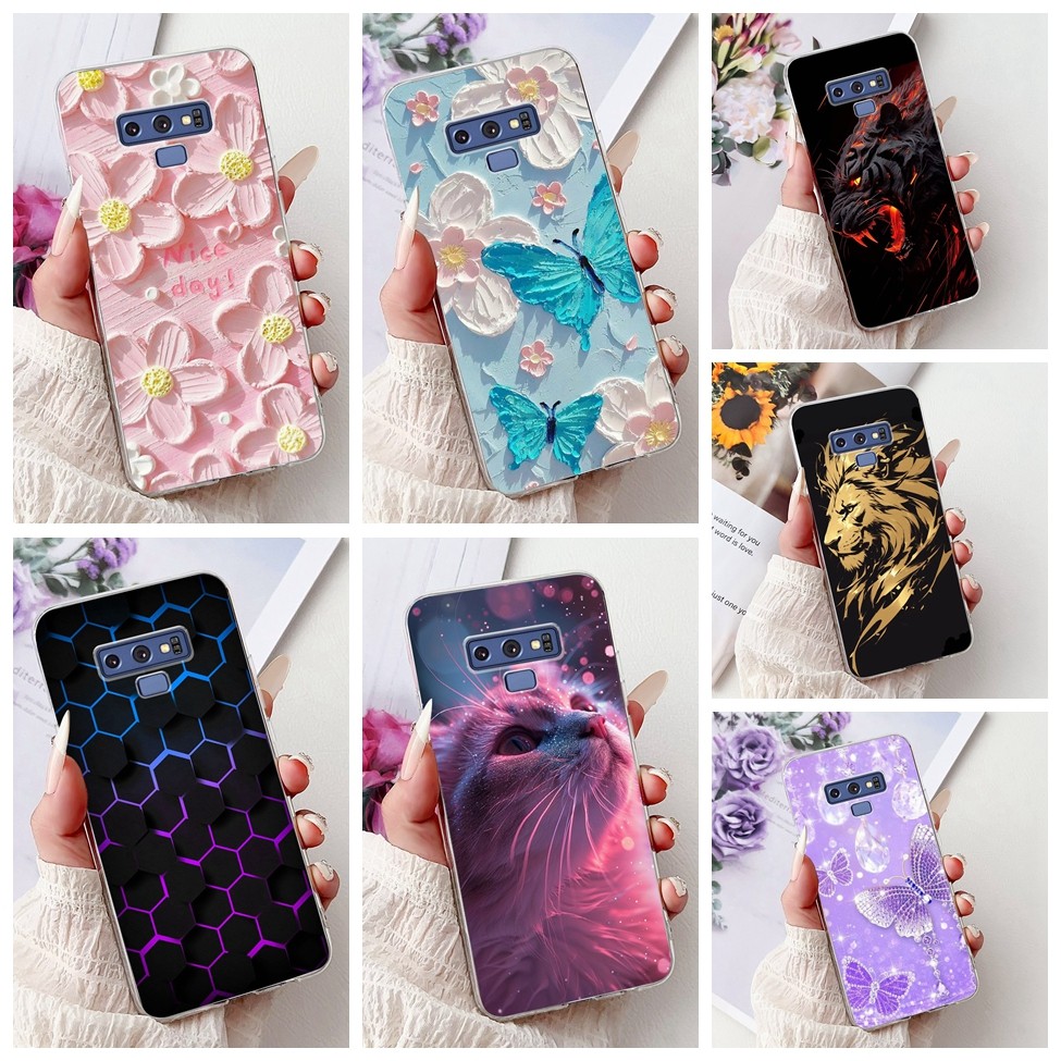 สําหรับ Samsung Note9 SM-N9600 SM-N960F สําหรับ Samsung Galaxy Note9 กรณีโปร่งใสแฟชั่นผีเสื้อดอกไม้น่ารักการ์ตูนแมว Cool ตลกเคสโทรศัพท์