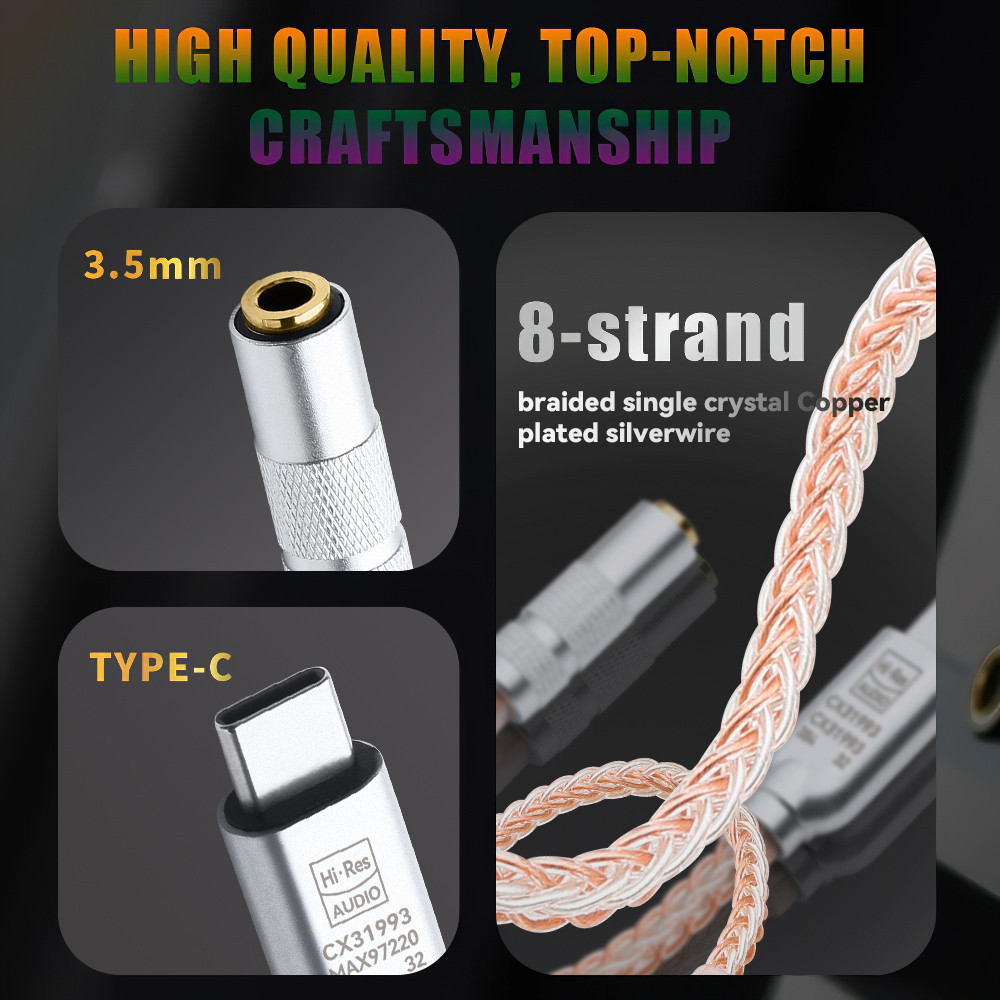 ประเภท C ถึง 3.5 มม.32 B/384kHz อินเทอร์เฟซเสียง CB1200AU DAC HiFi เครื่องขยายเสียงหูฟัง IEM AMP สมาร์ทโฟนอะแดปเตอร์สําหรับ iPhone15 Samsung ฯลฯ