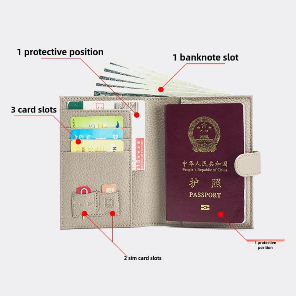 Cactu RFID Passport Holder, PU หนังสีทึบใบรับรองหนังสือเดินทาง,แบบพกพา RFID Anti Theft Multi-function Card Holder ผู้ชายผู้หญิง - รูปที่ 3