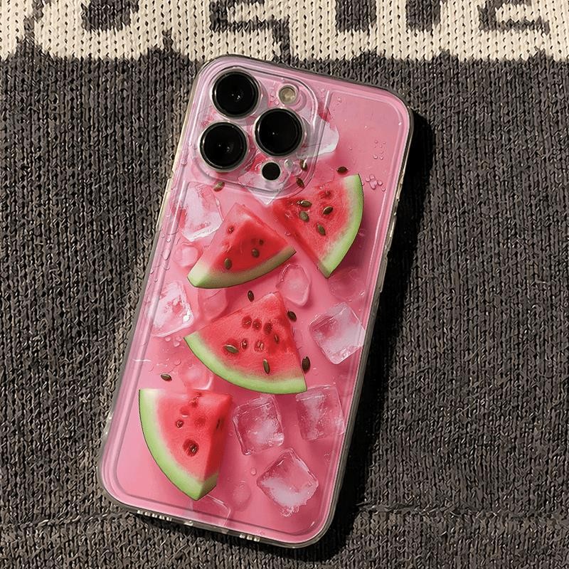 Ice Cube แตงโมกรณีโปร่งใส Apple 17 16Pro Creative 15ProMax ส่วนบุคคล iPhone 14 มวยปล้ํา 13 Niche 12 พรีเมี่ยม 11 ออกแบบสนุก Xs/XR /xs maxFull Cover 6/7/8plus