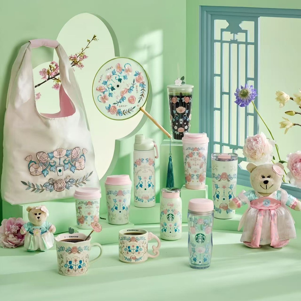 [รับประกันของแท้] Starbucks Cup 2025 Spring Flower Fresh Romantic High-value Ceramic Mug Stainless Steel Straw Assembled Cup