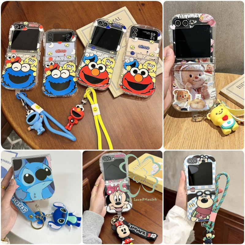 กันกระแทกบานพับใสเคส TPU แบบนุ่มสําหรับ Samsung Galaxy Z Flip 7 Z Flip 6 Z Flip 5 Flip 4/3 จี้การ์ตูนน่ารักฝาครอบกันชน