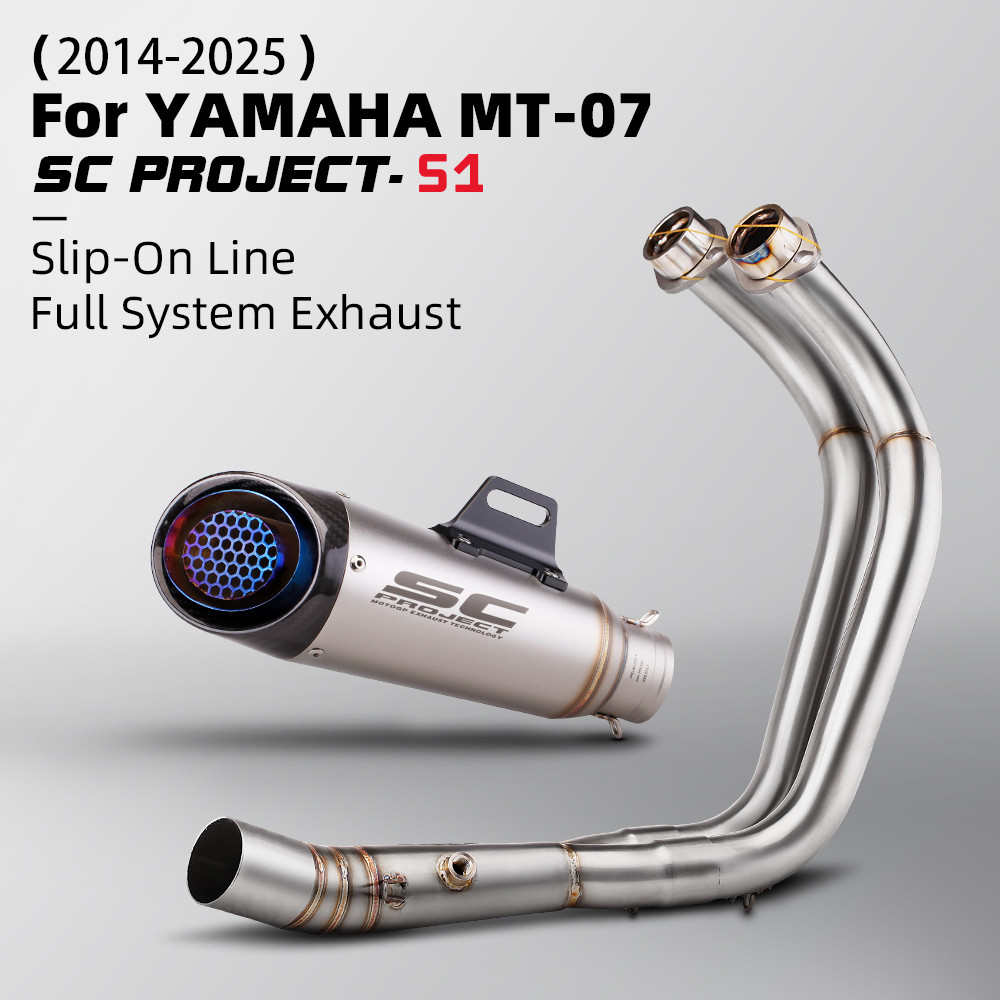 SC Project S1 Carbon Muffler สําหรับ Yamaha MT07 FZ07 XSR700 2014-2015 ระบบเต็มท่อไอเสียรถจักรยานยนต