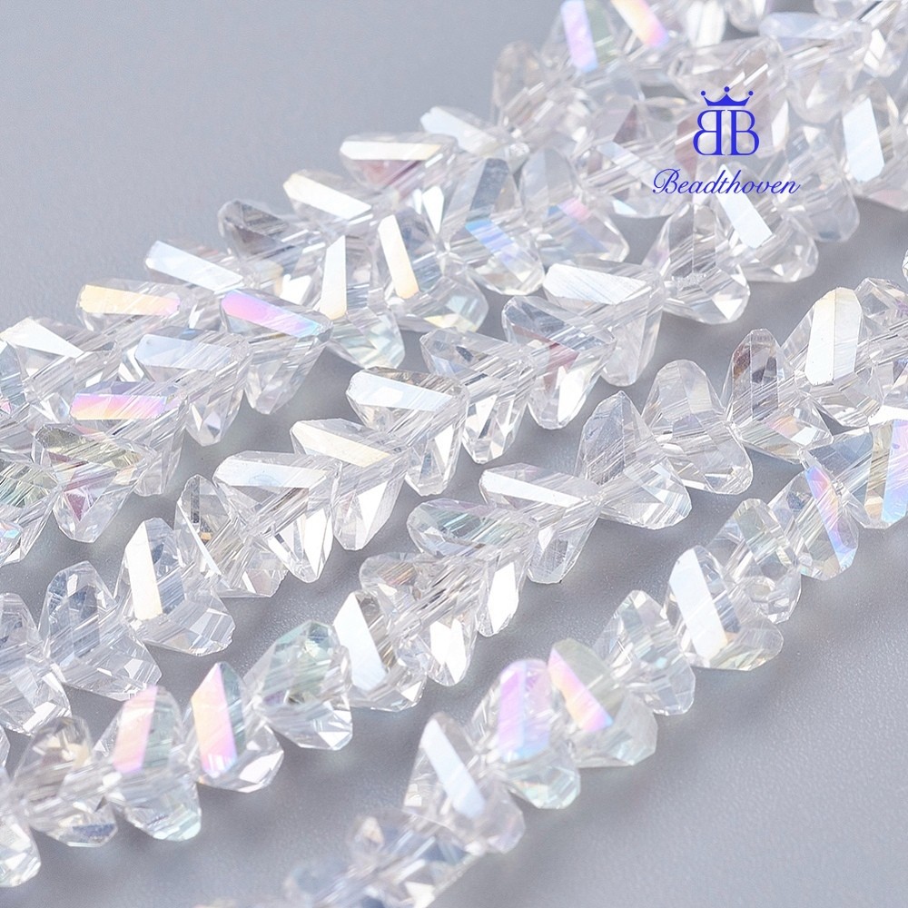 1strand Electroplate ลูกปัดแก้ว Strands AB สีชุบเหลี่ยมเพชรพลอยสามเหลี่ยม Clear AB 4.5x5x6 มม. รู: 1 มม.ประมาณ 88 ~ 90 ชิ้น/เกลียว 28 ~ 30 ซม.