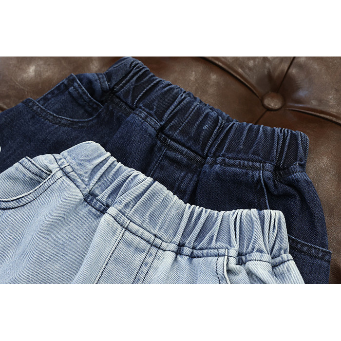 ยีนส์เด็กชายผ้าฝ้ายแท้แบบสบาย ฤดูร้อน ใหม่ ยีนส์ขาตรงหลวมห้าจุด - รูปที่ 6