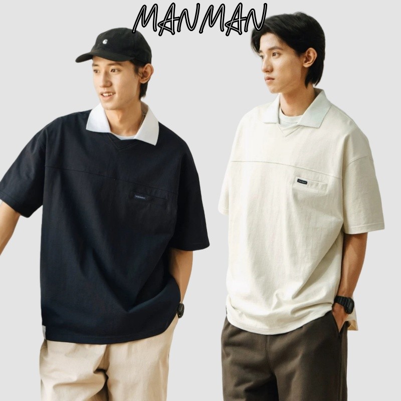 M＆M สไตล์ญี่ปุ่น เสื้อโปโลผู้ชาย  แฟชั่น เสื้อยืด แฟชั่นฤดูร้อน สําหรับผู้ชาย เสื้อโปโลแขนสั้นลําลอง ทรงหลวม สวมใส่สบาย M-3XL